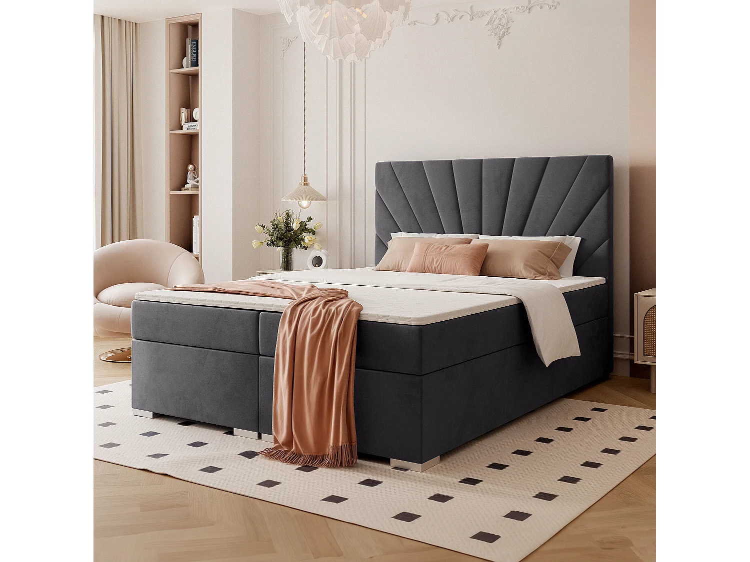 Lit continental rembourré avec surmatelas, gris anthracite - 180x200 - OASIS