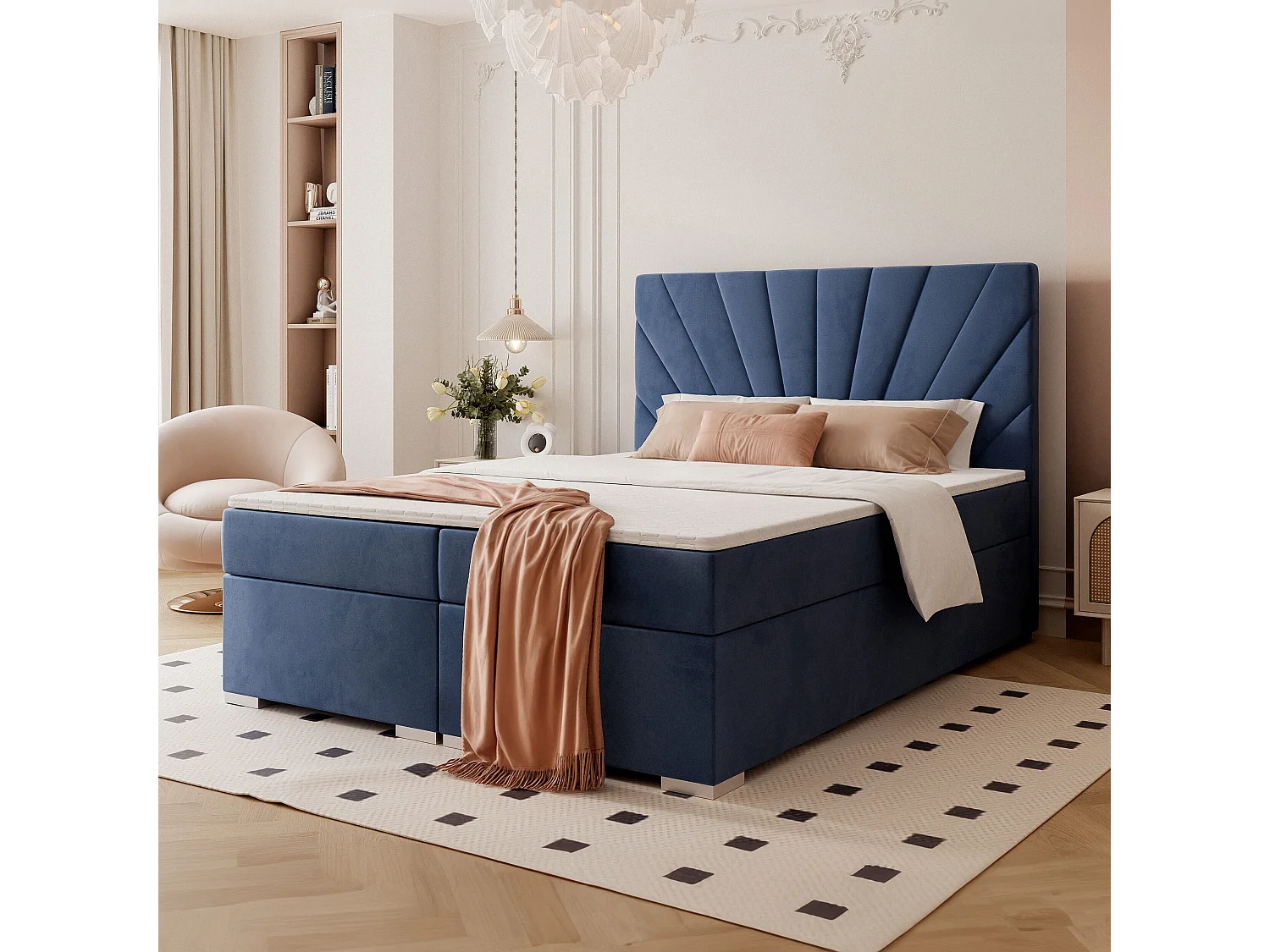 Lit continental rembourré avec surmatelas, bleu - 140x200 - OASIS