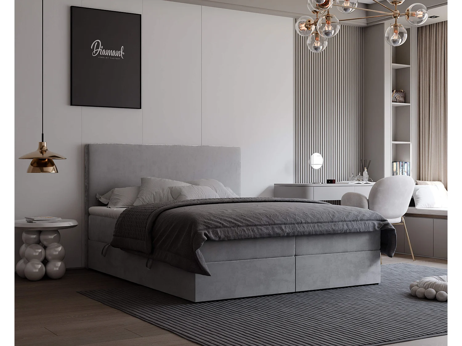 Lit continental rembourré avec surmatelas, gris clair - 140x200 - GIULIA