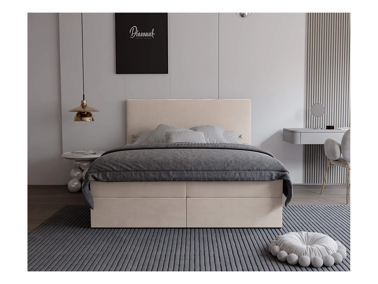 Lit continental rembourré avec surmatelas, crème - 160x200 - GIULIA