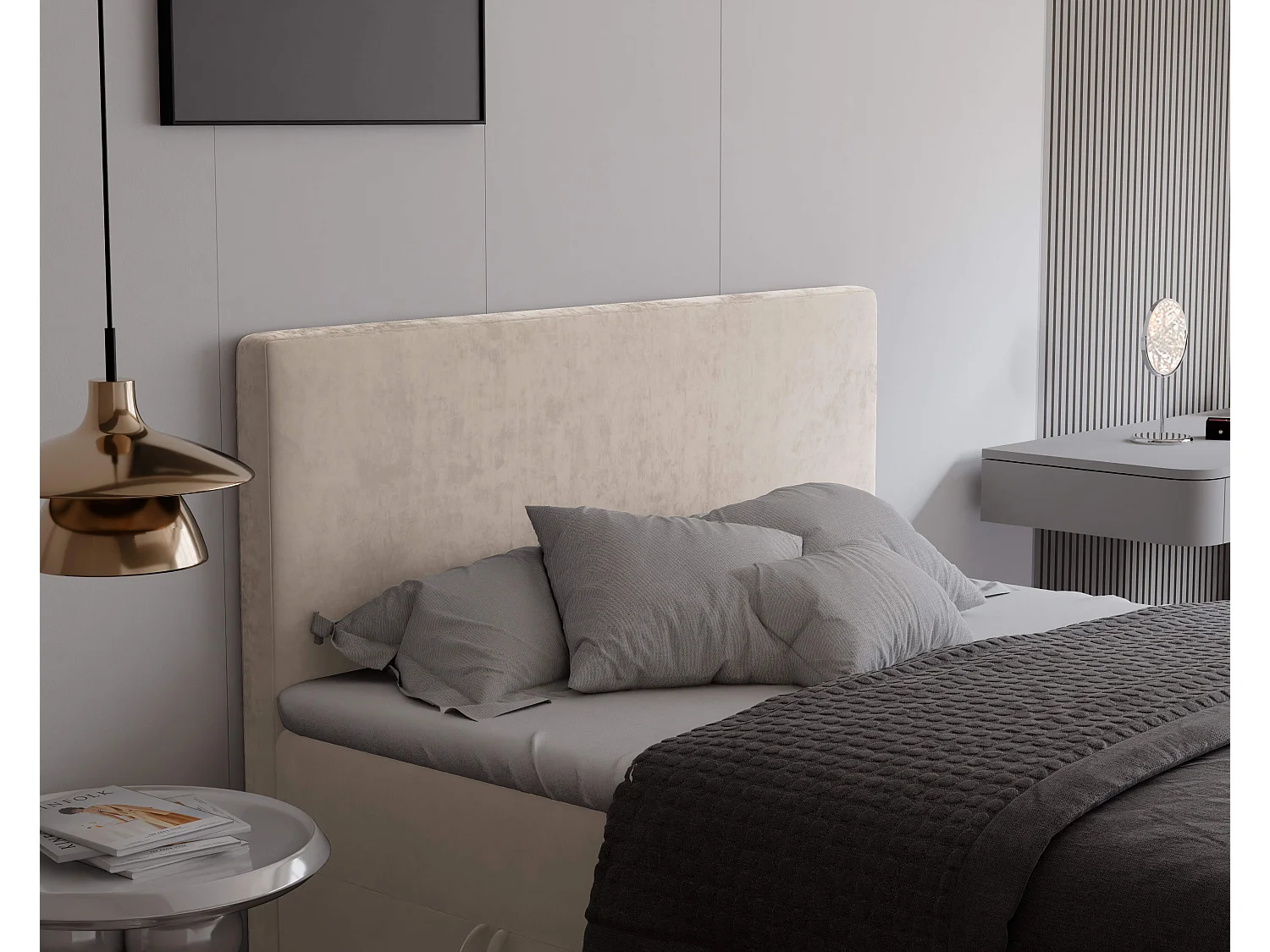 Lit continental rembourré avec surmatelas, crème - 160x200 - GIULIA