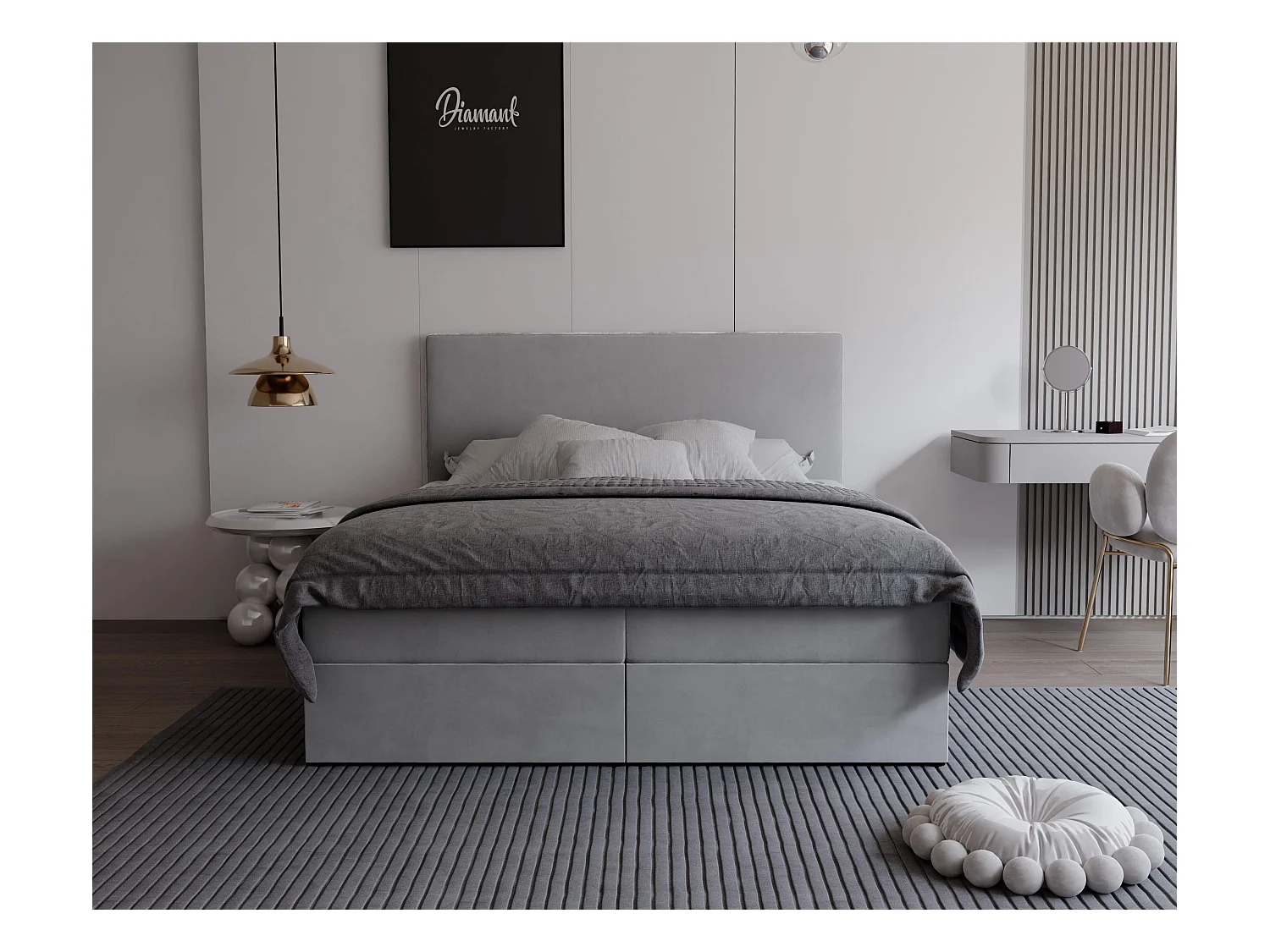 Lit continental rembourré avec surmatelas, gris clair - 160x200 - GIULIA