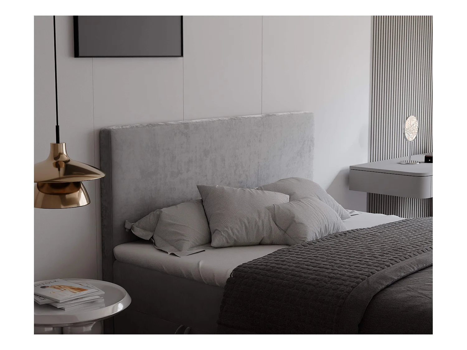 Lit continental rembourré avec surmatelas, gris clair - 160x200 - GIULIA