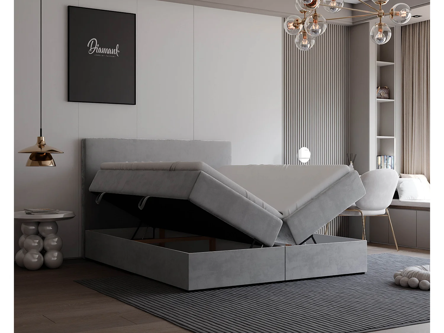 Lit continental rembourré avec surmatelas, gris clair - 160x200 - GIULIA