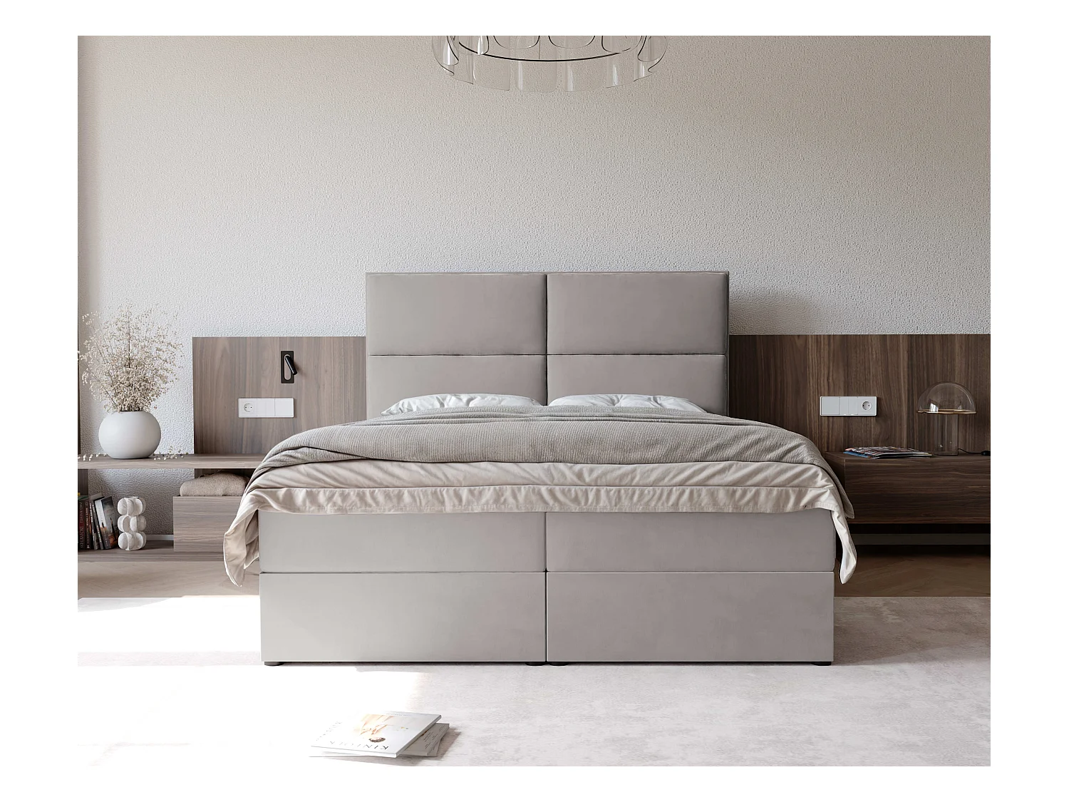 Lit continental rembourré avec surmatelas, gris - 120x200 - ORFEO