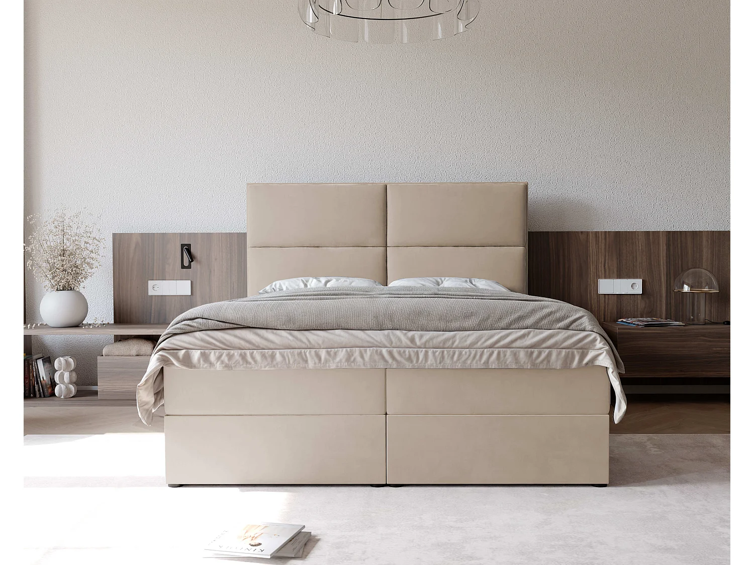 Lit continental rembourré avec surmatelas, crème - 160x200 - ORFEO