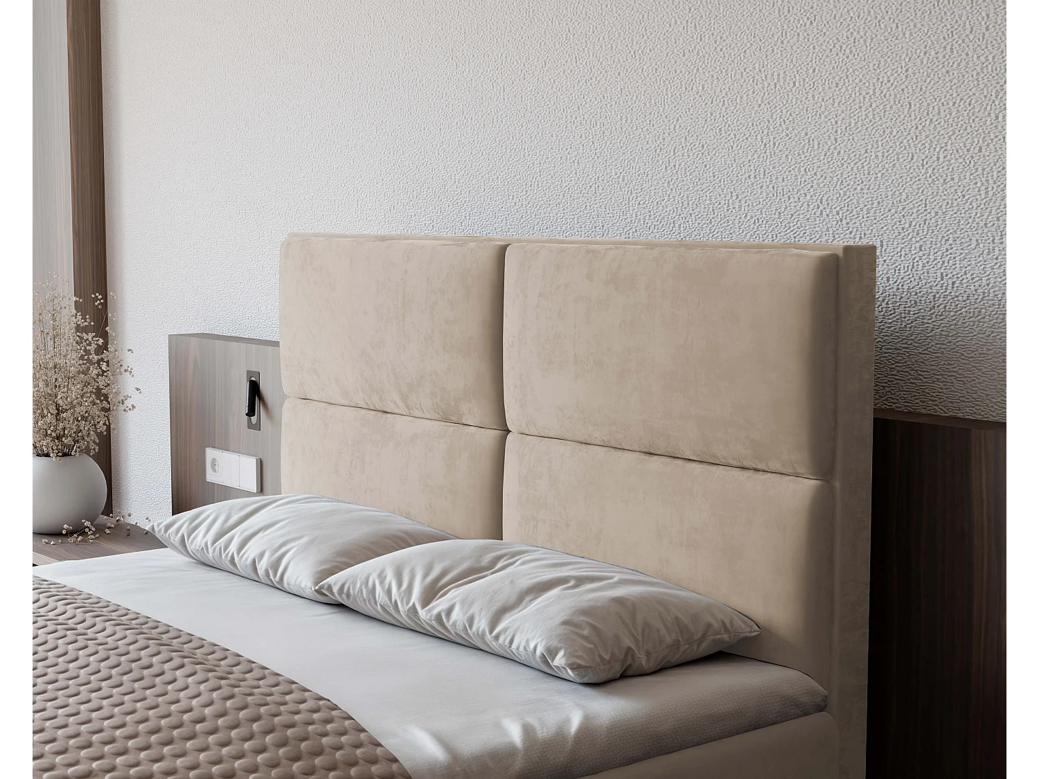 Lit continental rembourré avec surmatelas, crème - 160x200 - ORFEO