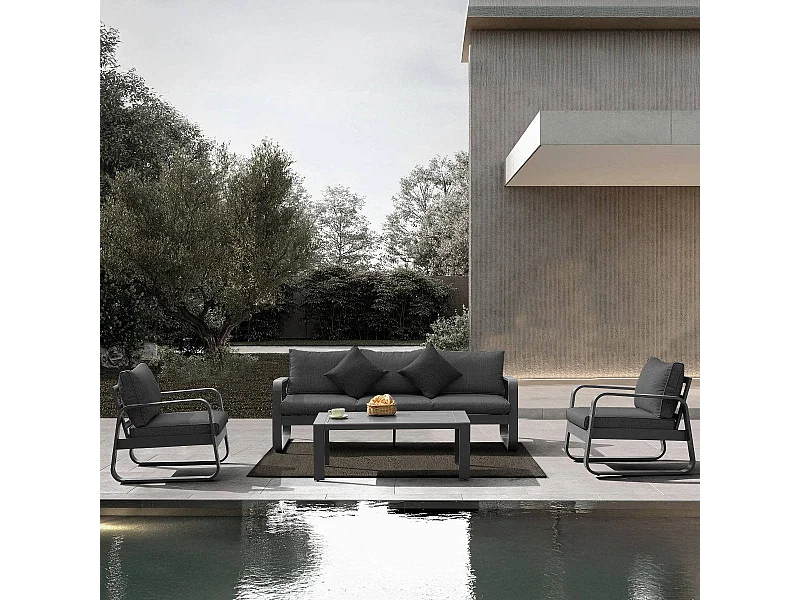 Salon de jardin 5 places gris foncé Auguste