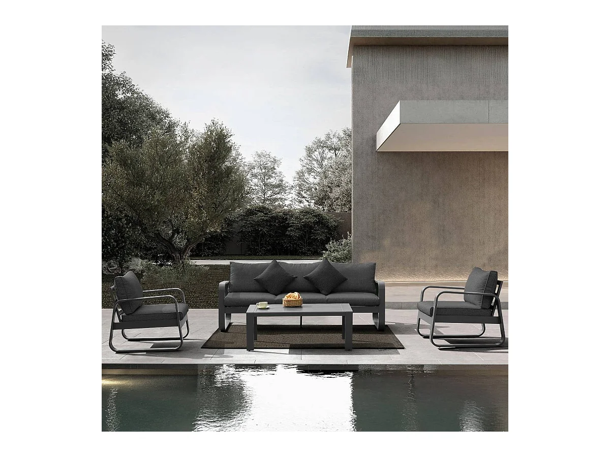 Salon de jardin 5 places gris foncé Auguste