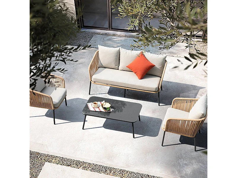 Muebles de jardín 5 plazas Sayen cuerda gris