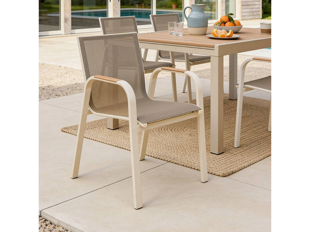 Silla de jardín en color topo de aluminio Ayden (juego de 2) con reposabrazos efecto madera