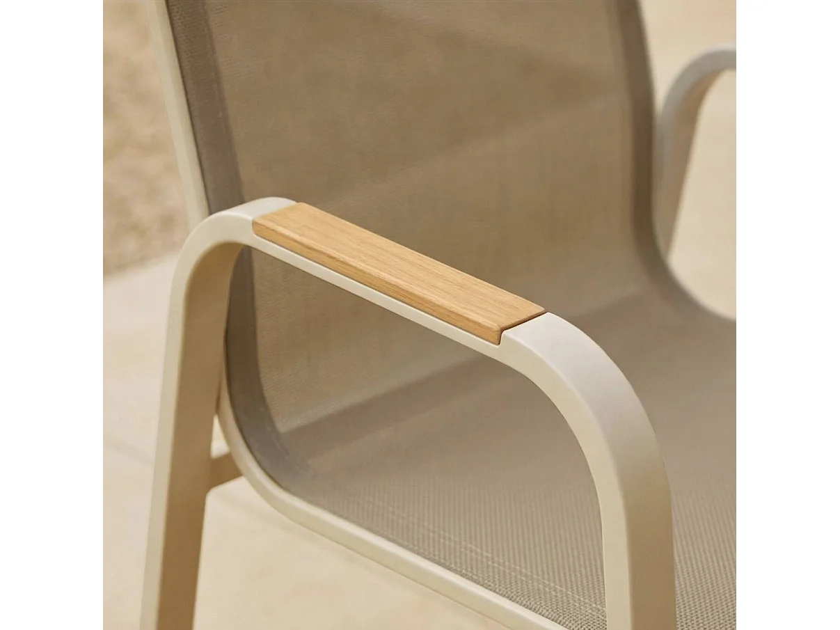 Silla de jardín en color topo de aluminio Ayden (juego de 2) con reposabrazos efecto madera