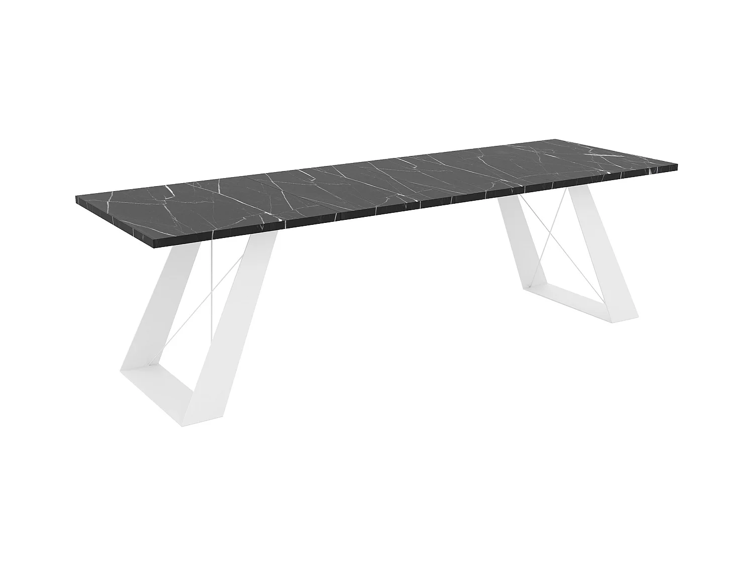 Table à manger extensible 140/240 en MDF, pieds en métal blanc,  grigia pietra