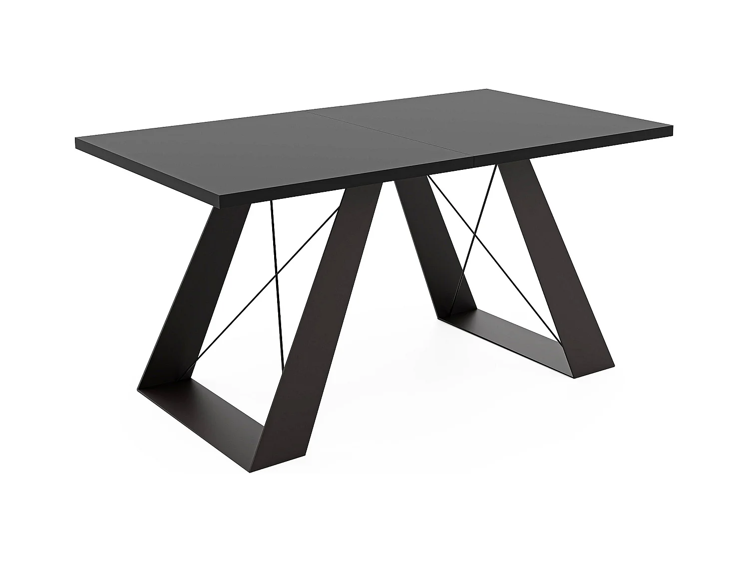 Table à manger extensible 160/260 en MDF, pieds en métal noir, mollet noir