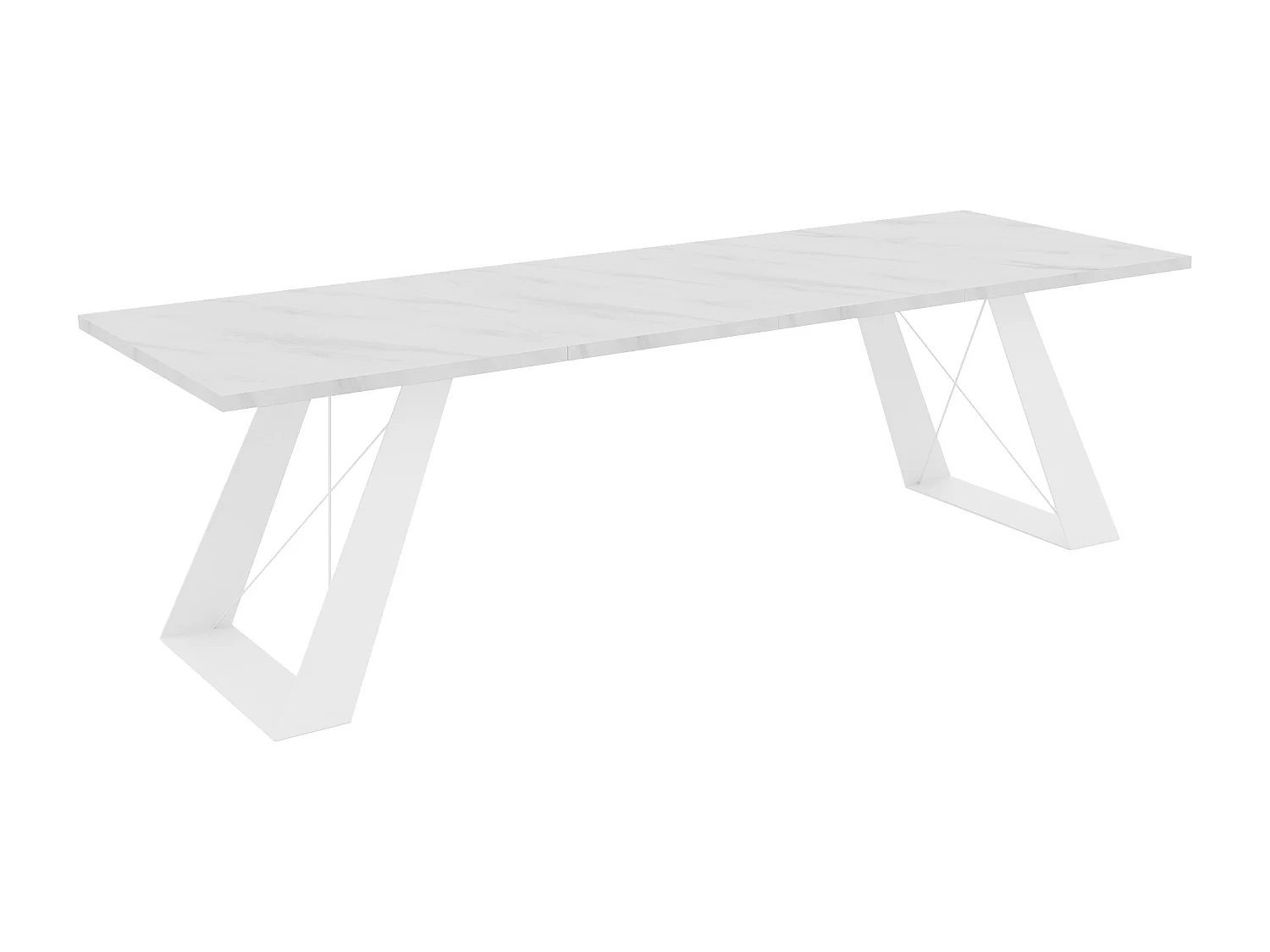 Table à manger extensible 160/260 en MDF, pieds en métal blanc, marbre blanc