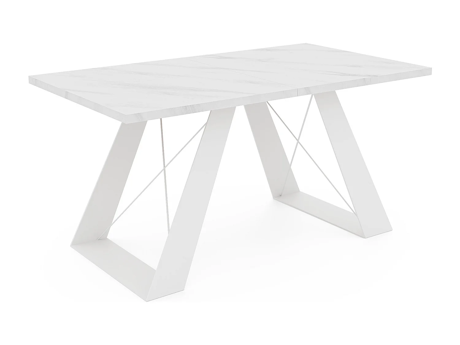 Table à manger extensible 160/260 en MDF, pieds en métal blanc, marbre blanc