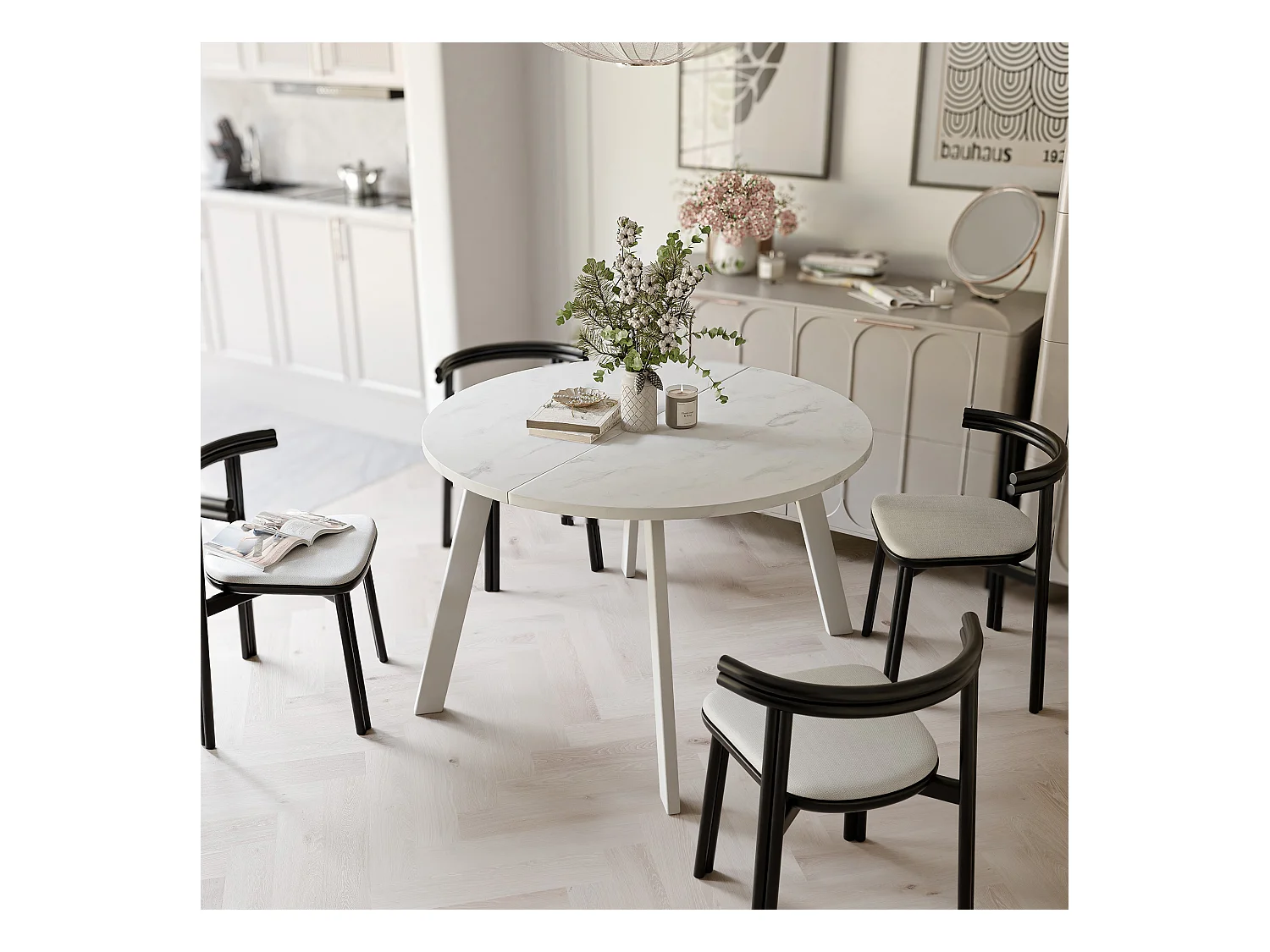 Table extensible marbre bianco