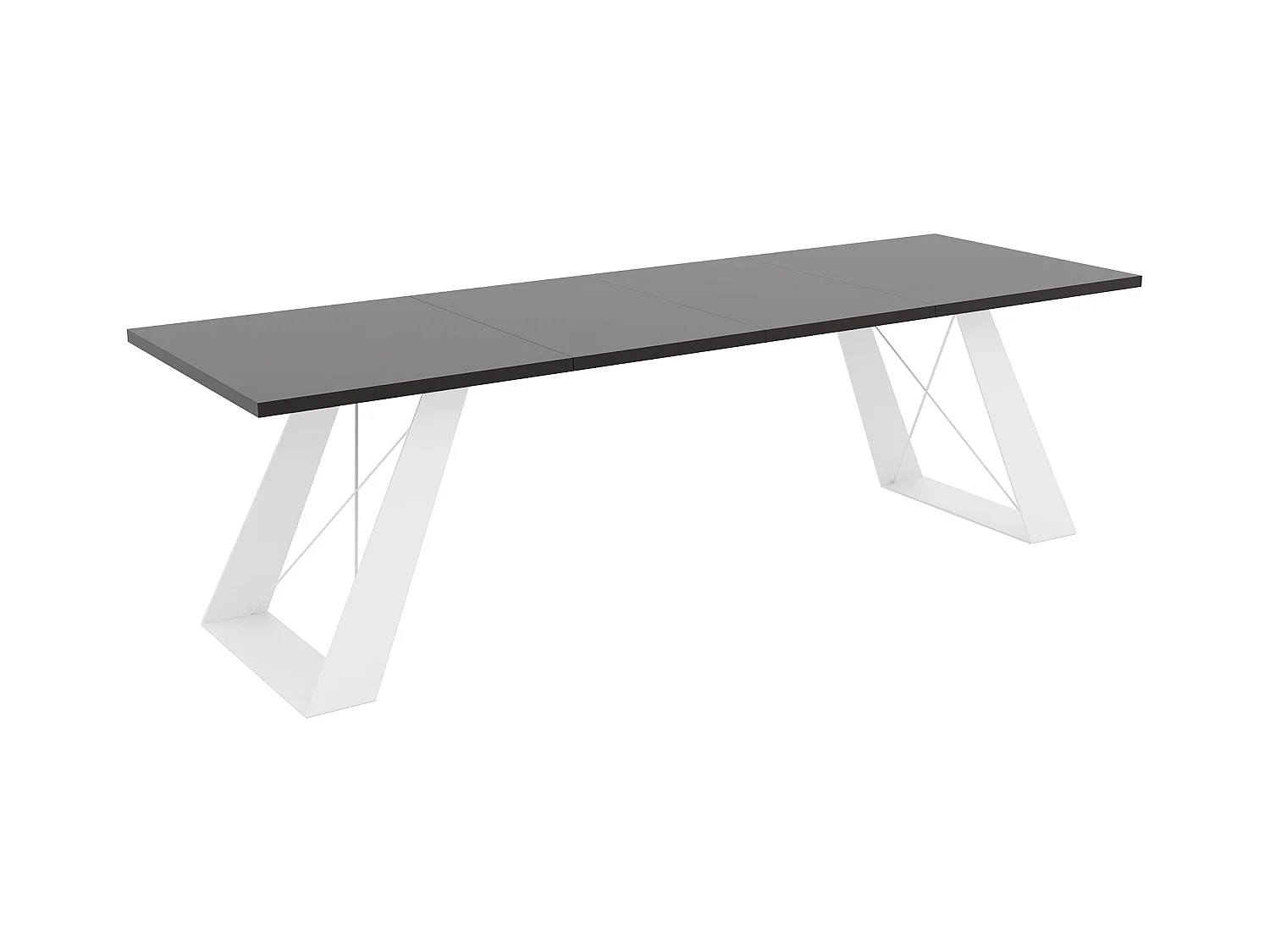 Table à manger extensible 140/240 en MDF, pieds en métal blanc, mollet noir