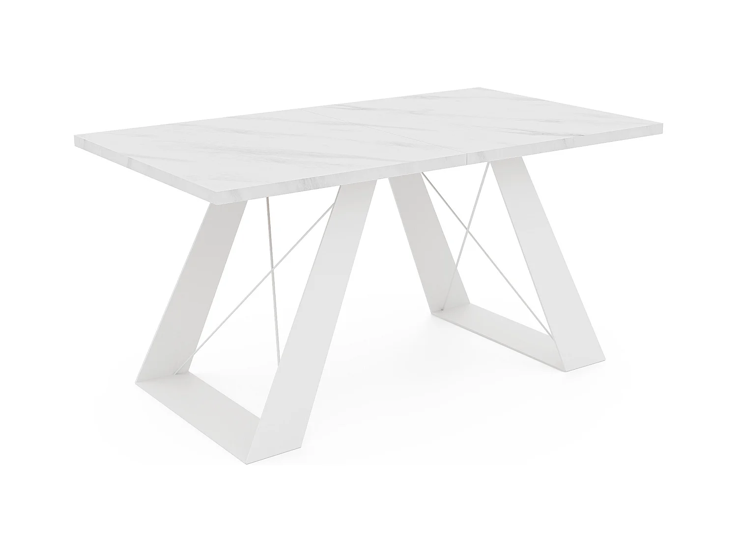 Table à manger extensible 140/240 en MDF, pieds en métal blanc, marbre blanc