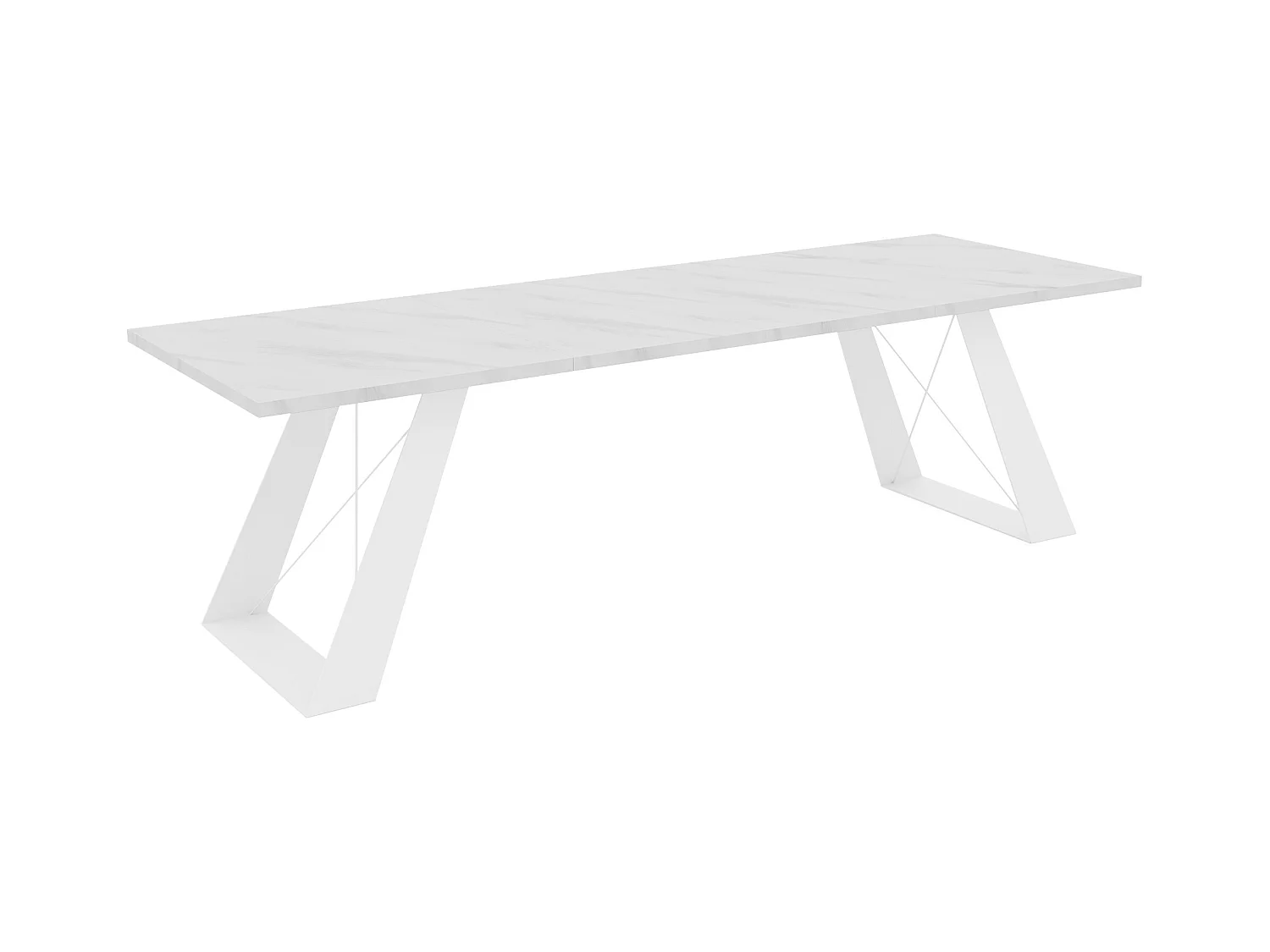 Table à manger extensible 140/240 en MDF, pieds en métal blanc, marbre blanc