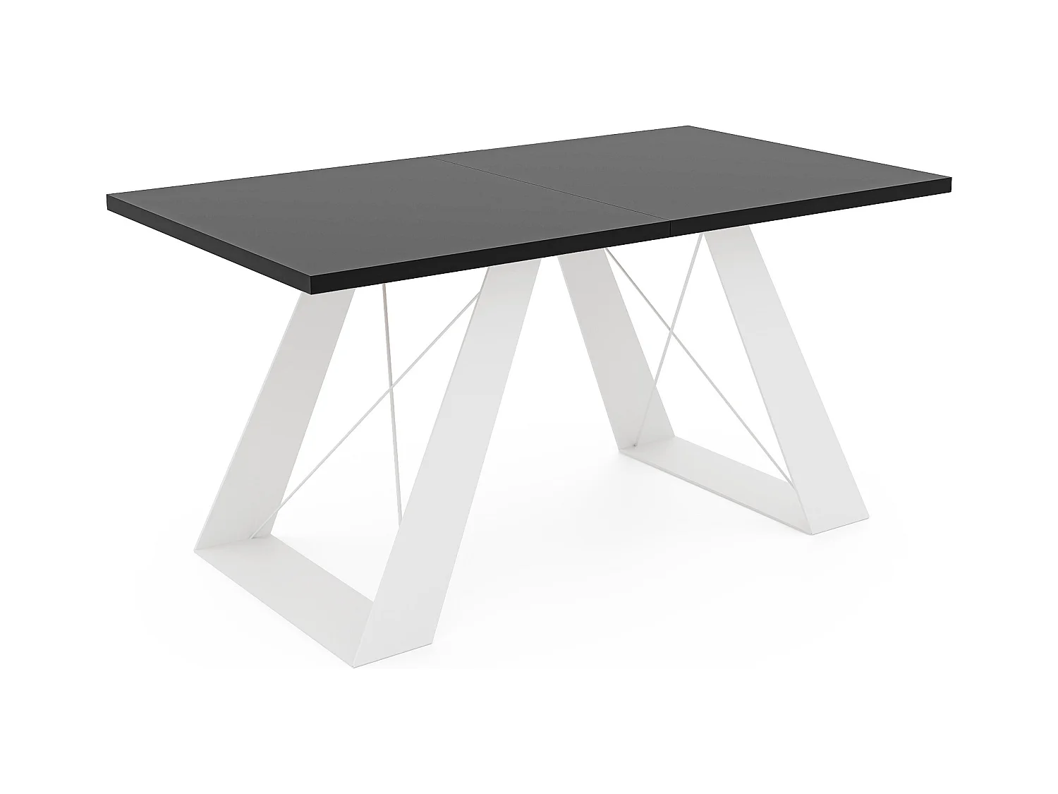 Table à manger extensible 160/260 en MDF, pieds en métal blanc, mollet noir