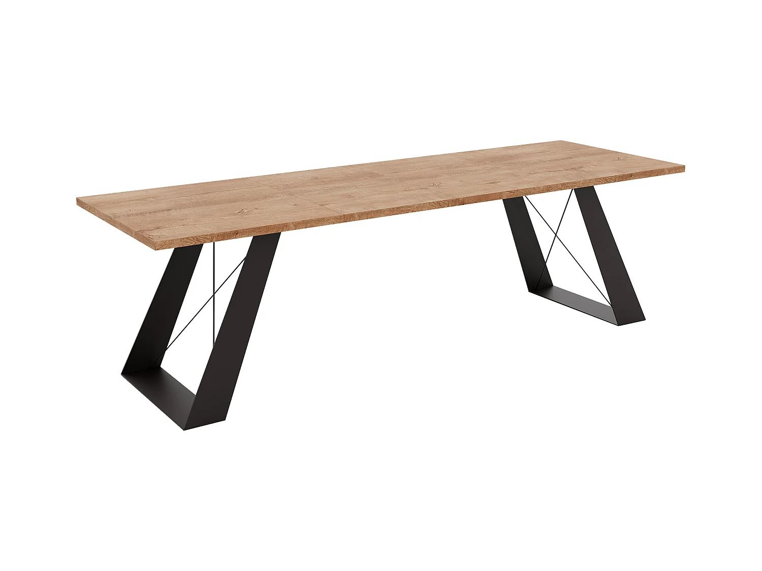 Table à manger extensible 140/240 en MDF, pieds en métal noir, chêne de Lefkas