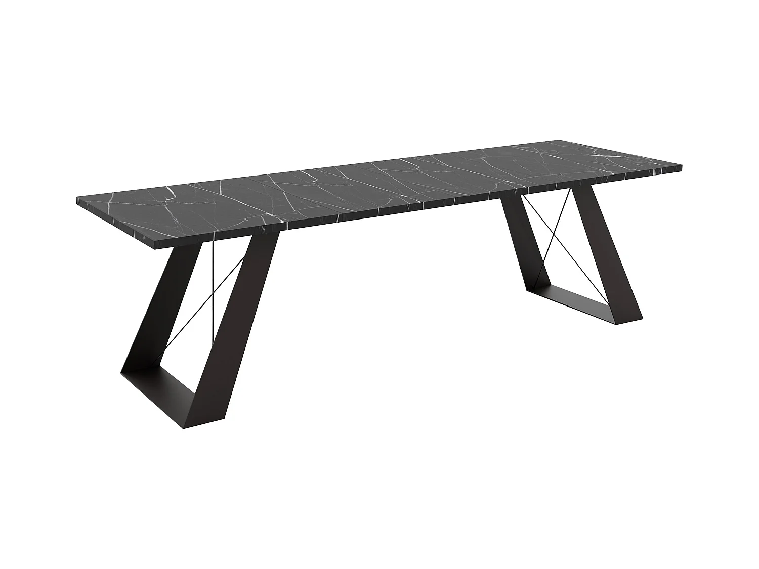 Table à manger extensible 140/240 en MDF, pieds en métal noir, grigia pietra