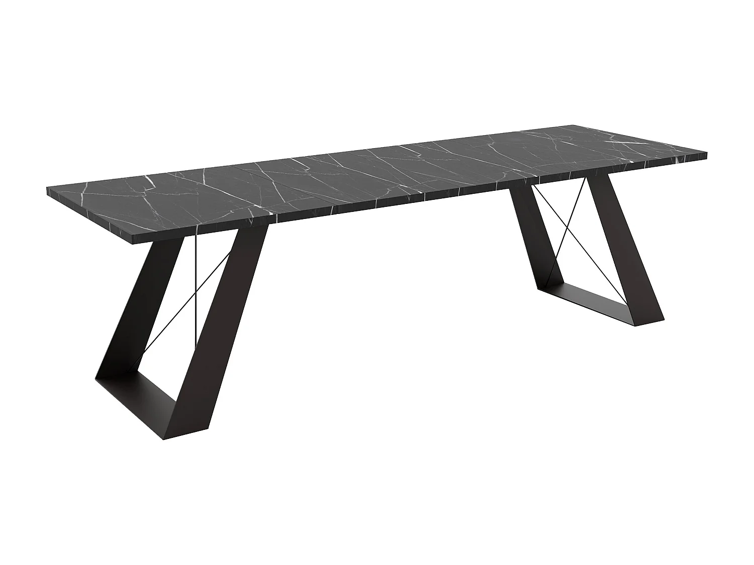 Table à manger extensible 140/240 en MDF, pieds en métal noir, grigia pietra