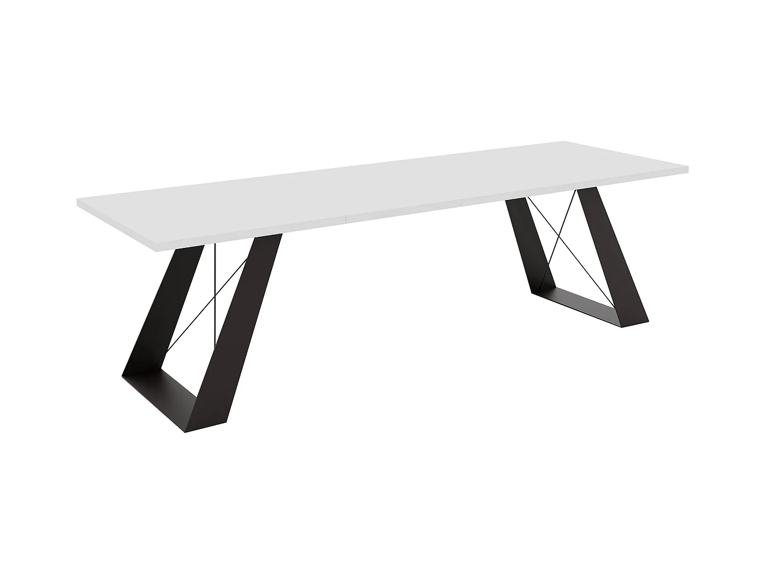 Table à manger extensible 140/240 en MDF, pieds en métal noir, blanc arctique
