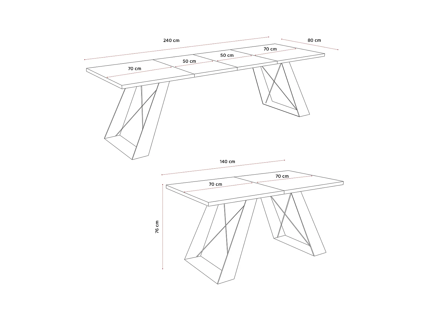 Table à manger extensible 140/240 en MDF, pieds en métal noir, blanc arctique