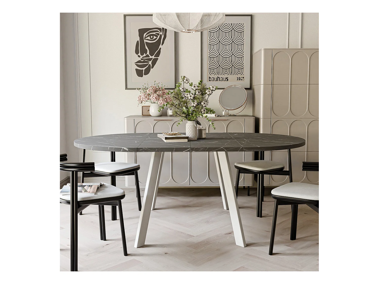 Table extensible grigia pietra