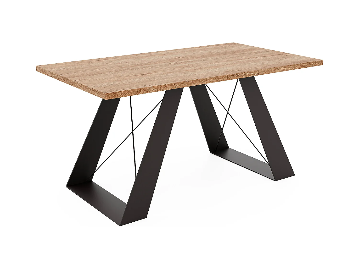 Table à manger extensible 160/260 en MDF, pieds en métal noir, chêne de Lefkas