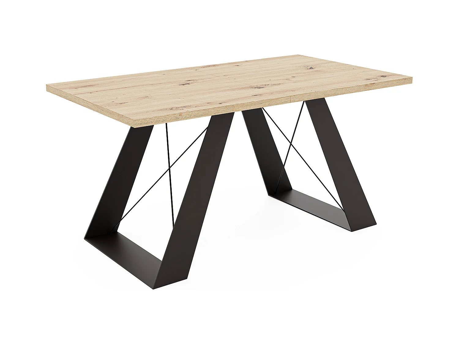 Table à manger extensible 160/260 en MDF, pieds en métal noir, chêne artisanal