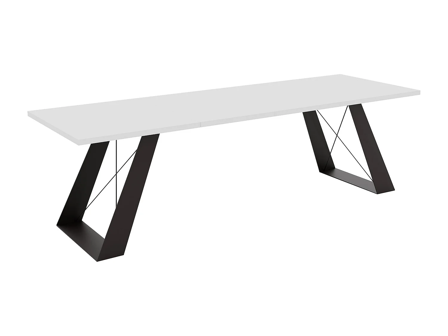 Table à manger extensible 160/260 en MDF, pieds en métal noir, blanc arctique