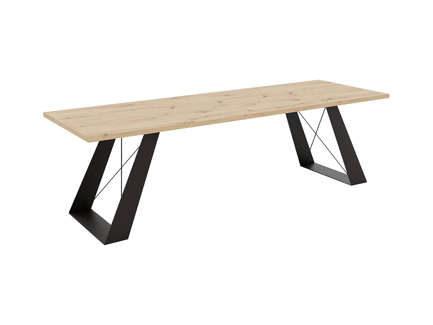 Table à manger extensible 140/240 en MDF, pieds en métal noir, chêne artisanal