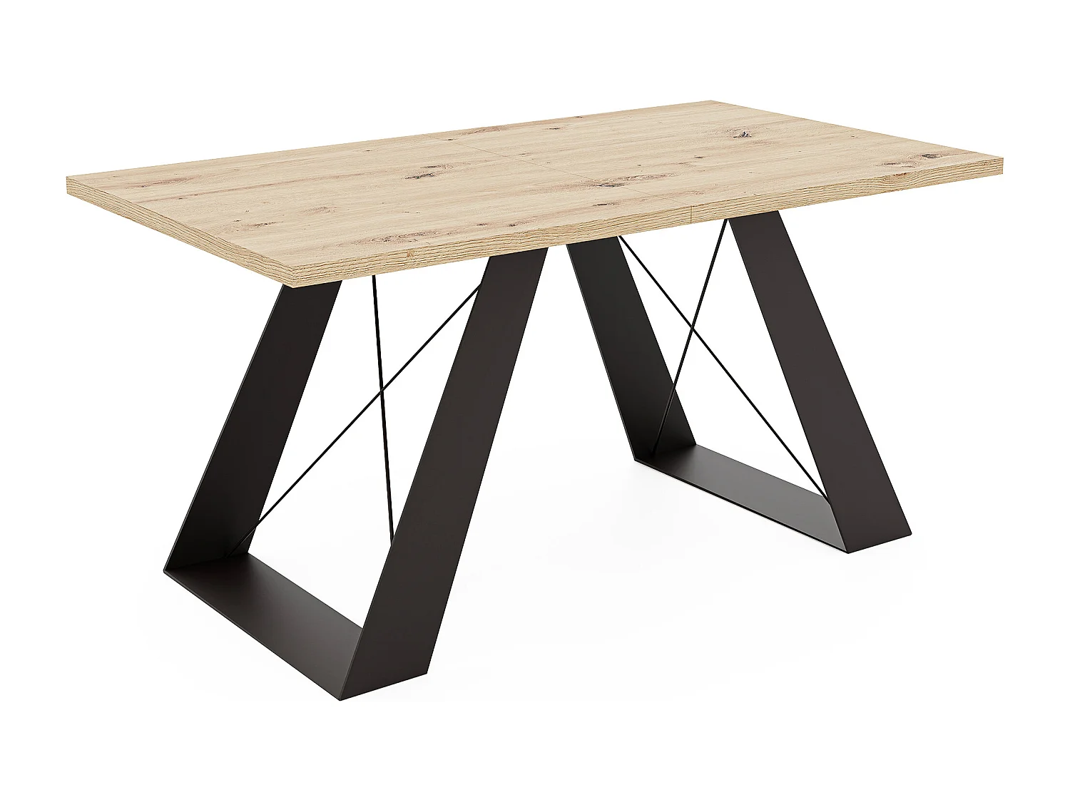 Table à manger extensible 140/240 en MDF, pieds en métal noir, chêne artisanal