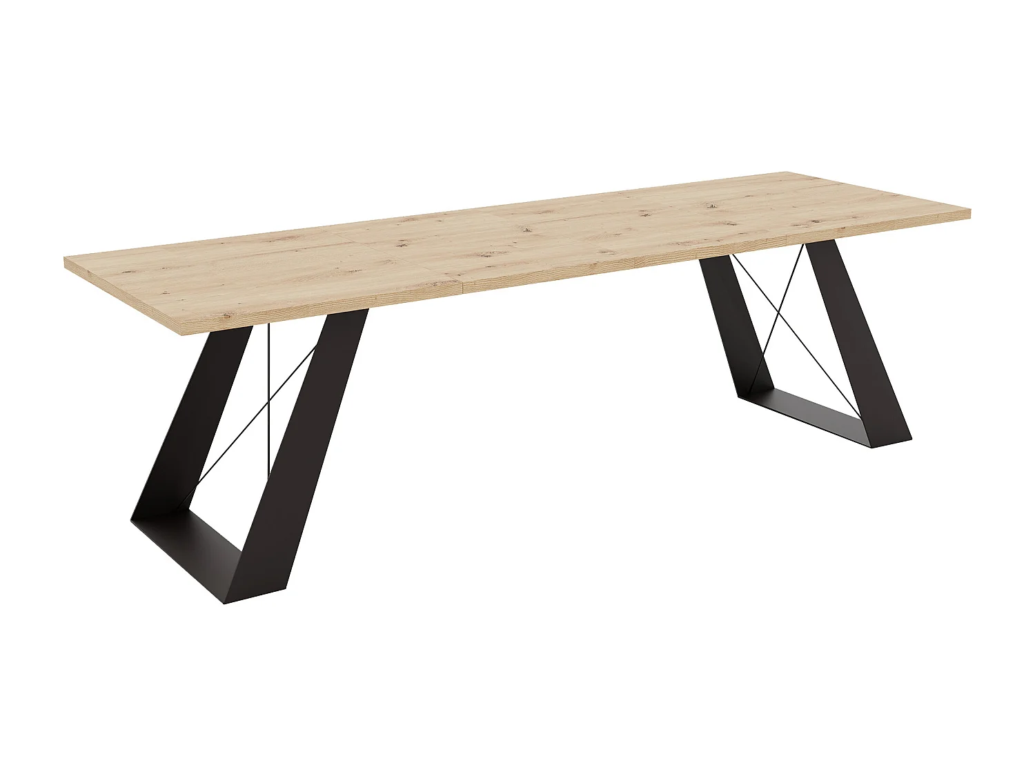 Table à manger extensible 140/240 en MDF, pieds en métal noir, chêne artisanal