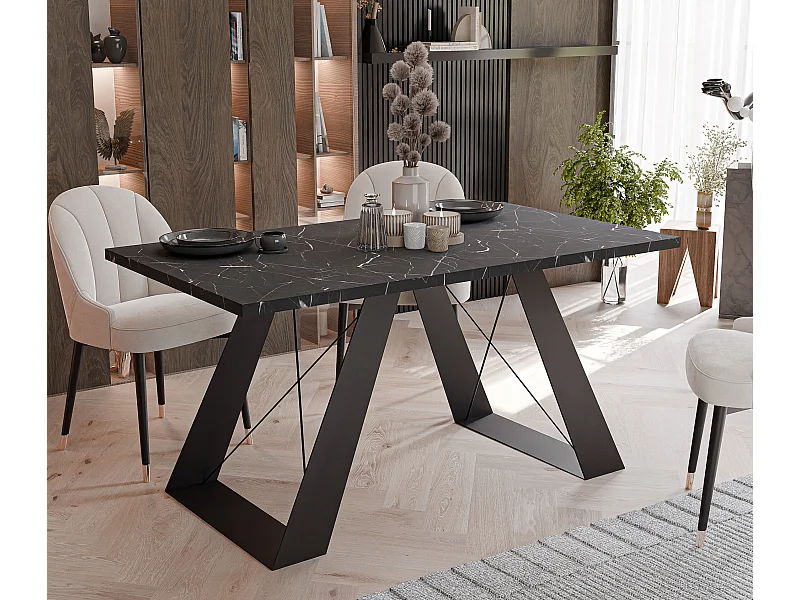 Table à manger extensible 160/260 en MDF, pieds en métal noir, grigia pietra