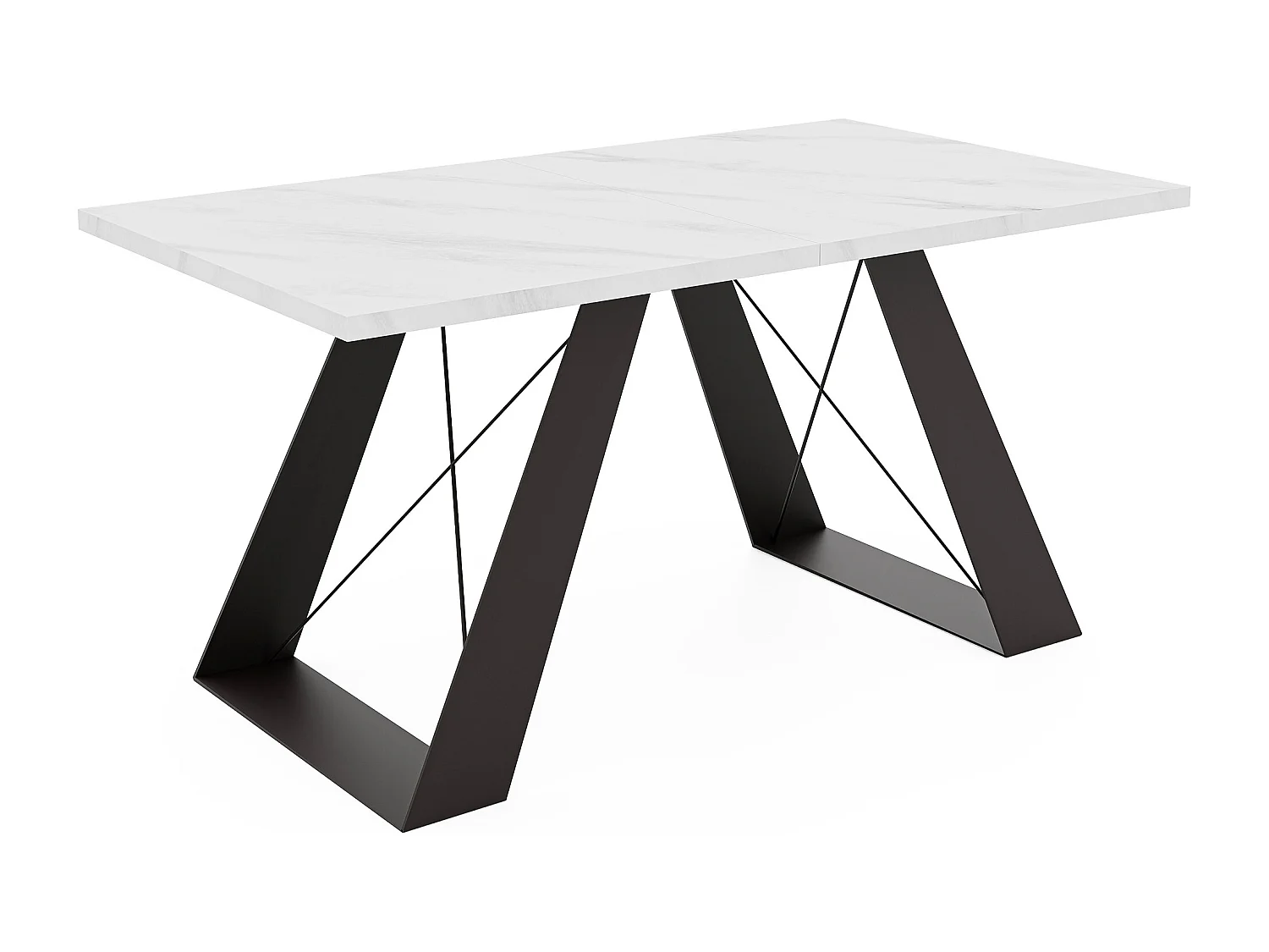 Table à manger extensible 140/240 en MDF, pieds en métal noir, marbre blanc
