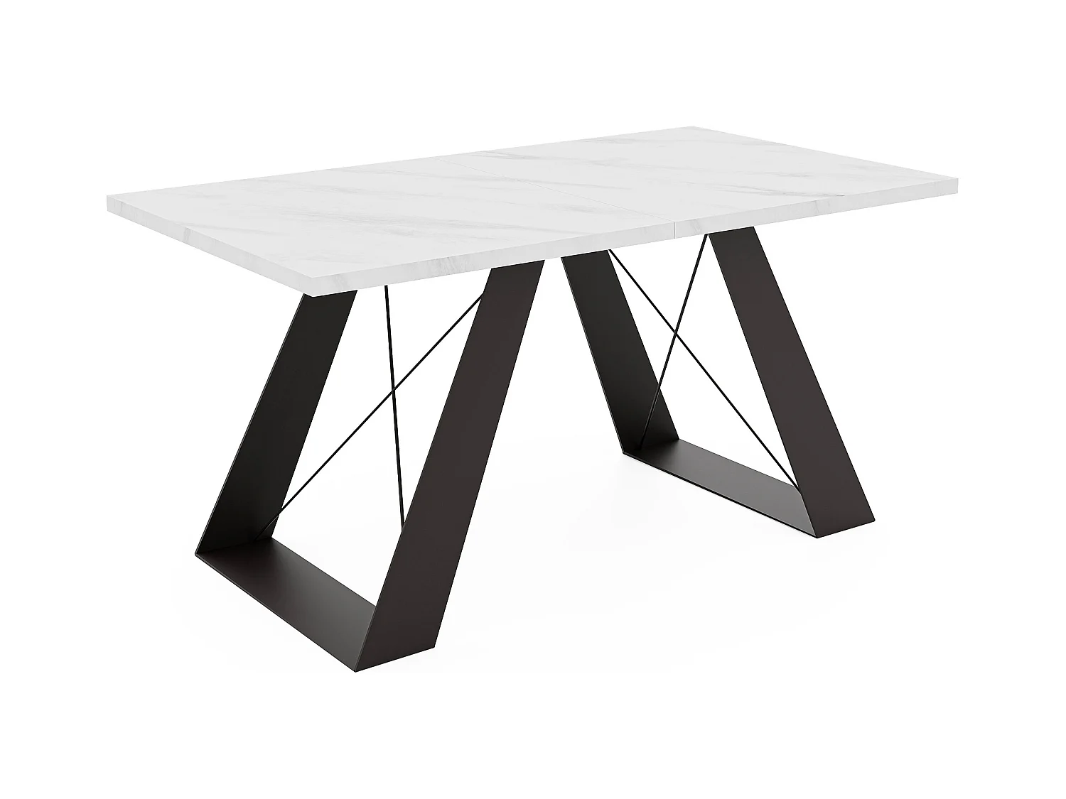Table à manger extensible 140/240 en MDF, pieds en métal noir, marbre blanc