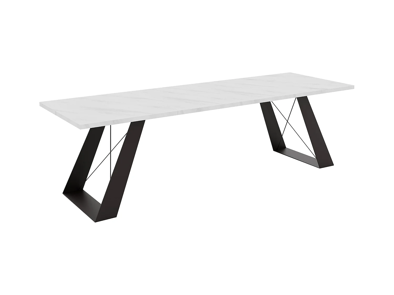 Table à manger extensible 140/240 en MDF, pieds en métal noir, marbre blanc