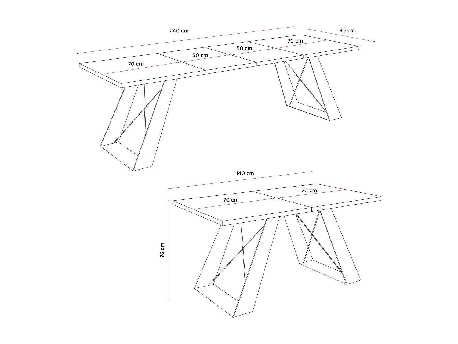 Table à manger extensible 140/240 en MDF, pieds en métal noir, marbre blanc