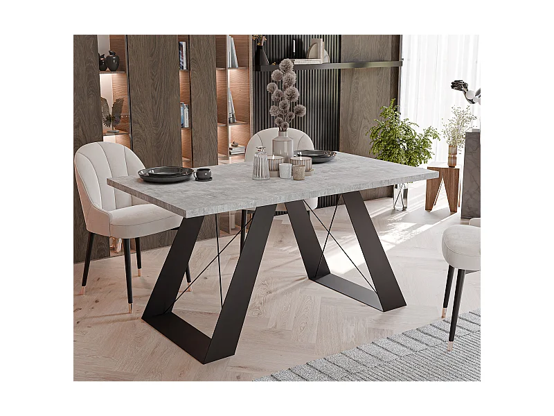 Table à manger extensible 140/240 en MDF, pieds en métal noir, gris bellato