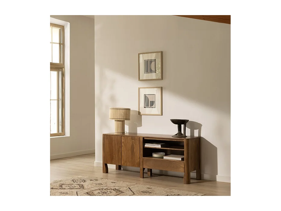 Meuble tv en bois massif Noyer Bourbon (G05) 150x60