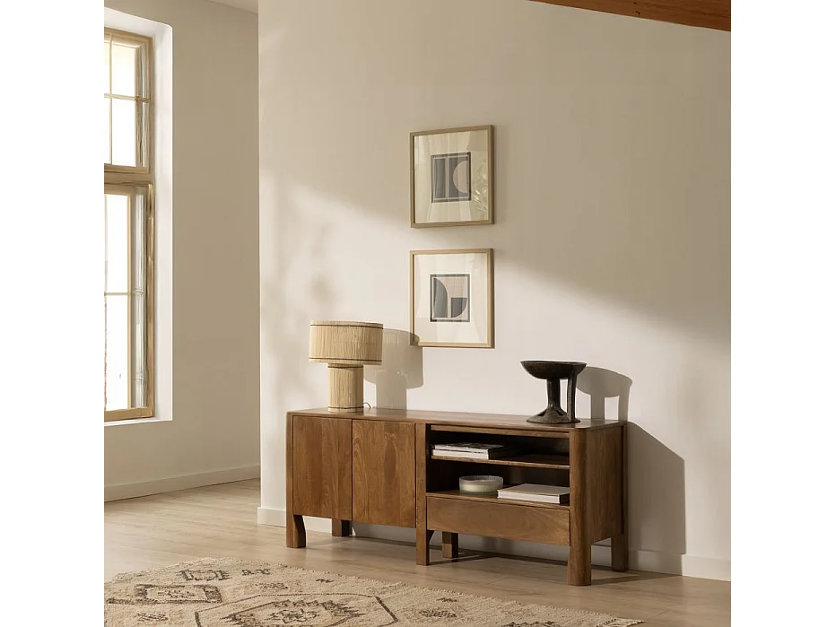 Meuble tv en bois massif Noyer Bourbon (G05) 150x60