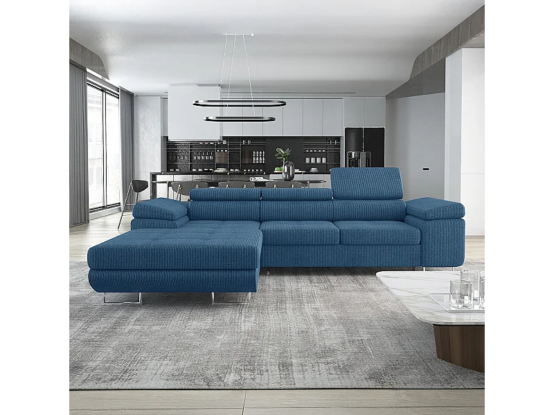 Canapé d'angle gauche convertible Alphonso velours côtelé Bleu