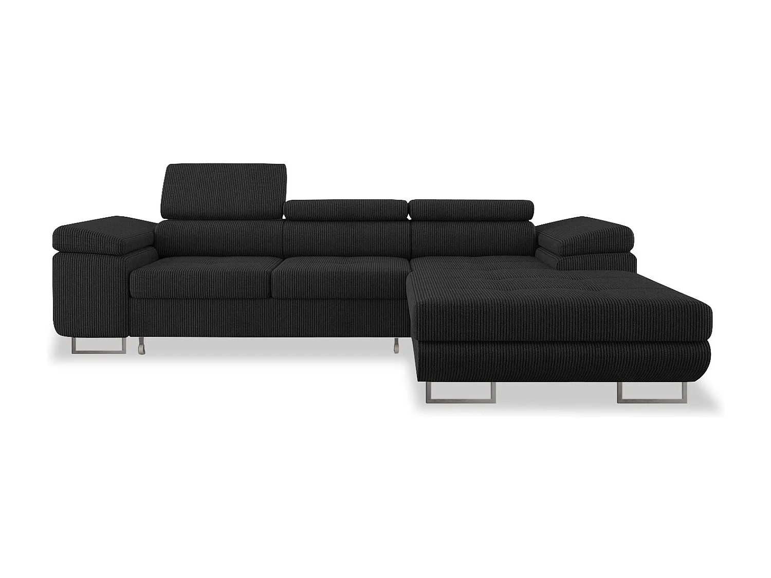 Canapé d'angle droit convertible Alphonso velours côtelé Noir