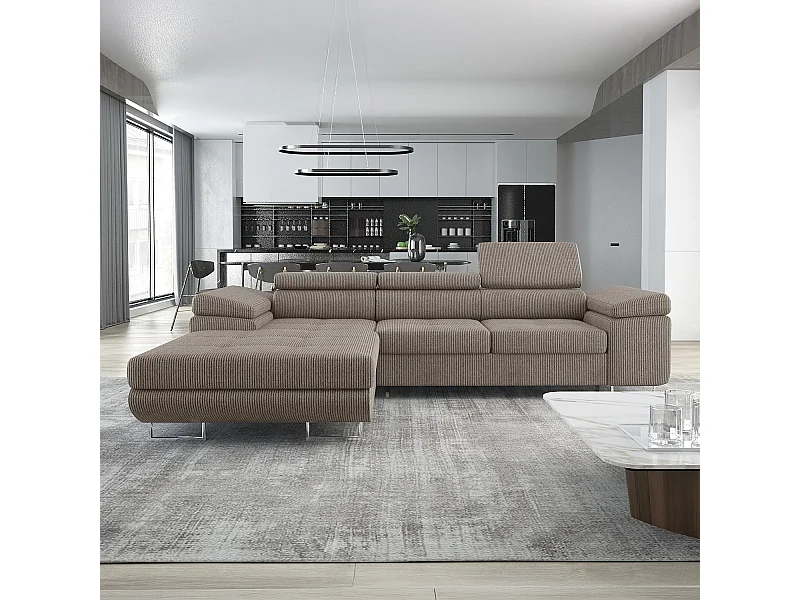 Canapé d'angle gauche convertible Alphonso velours côtelé Taupe