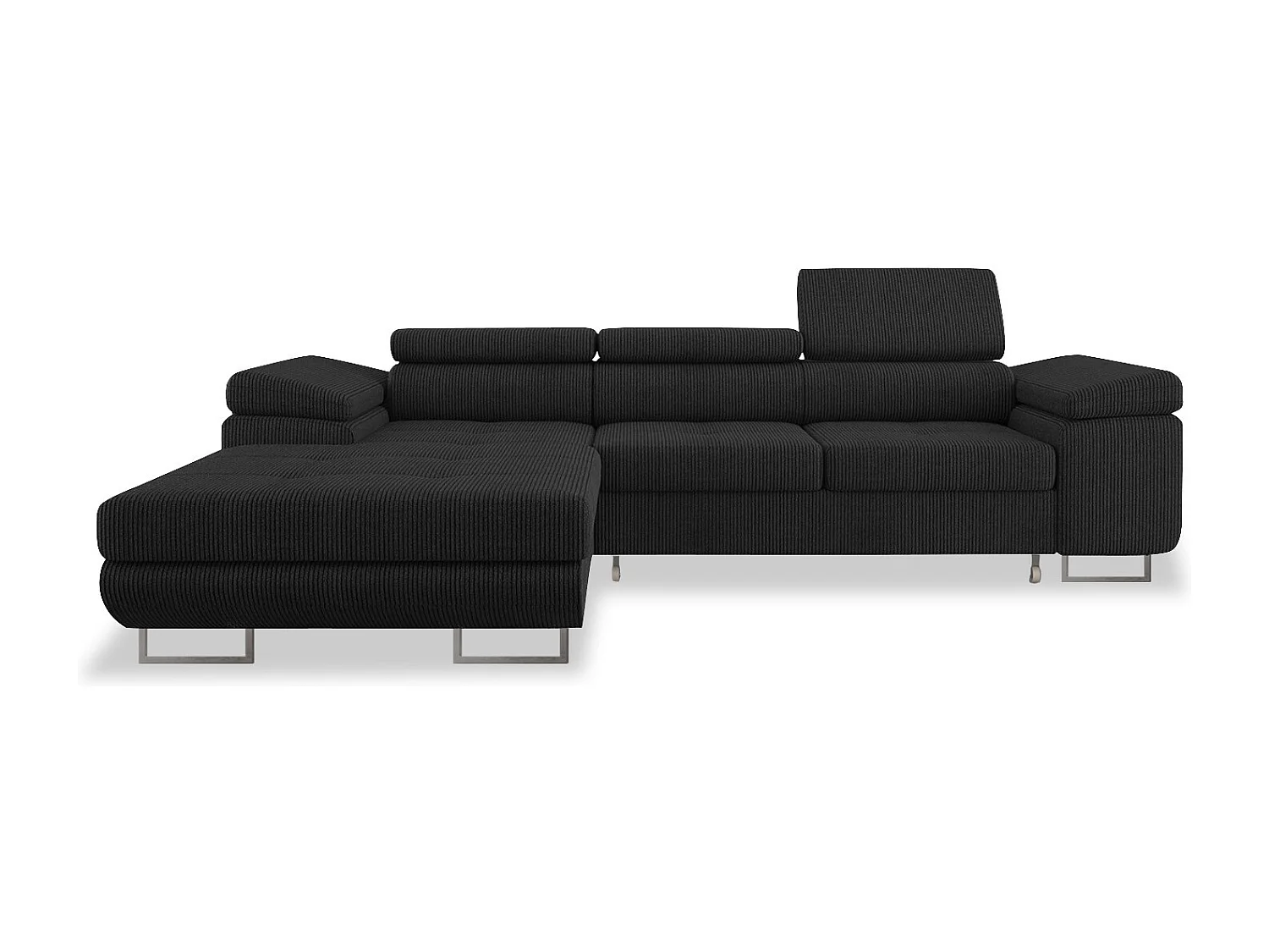 Canapé d'angle gauche convertible Alphonso velours côtelé Noir