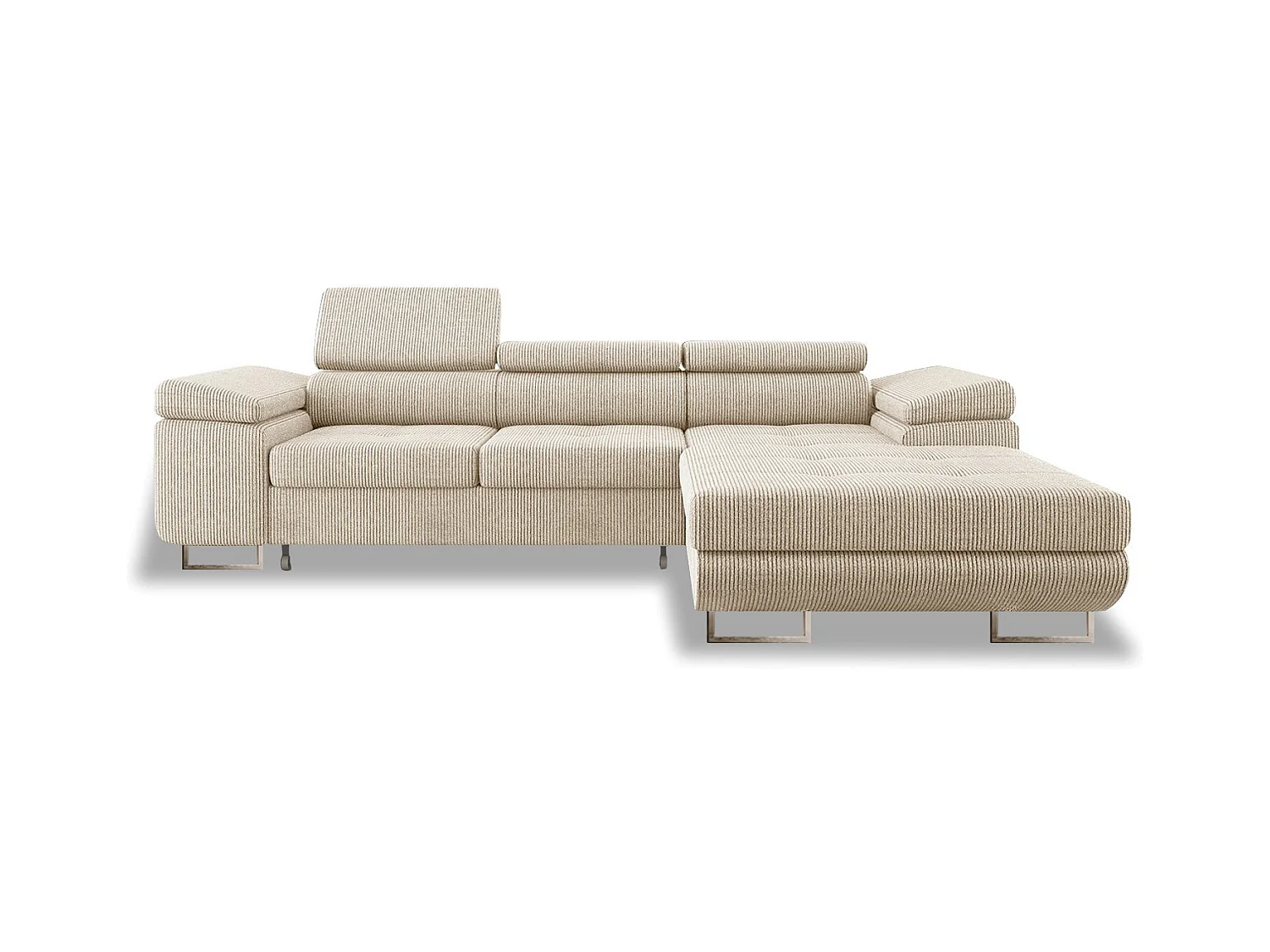 Canapé d'angle droit convertible Alphonso velours côtelé Beige